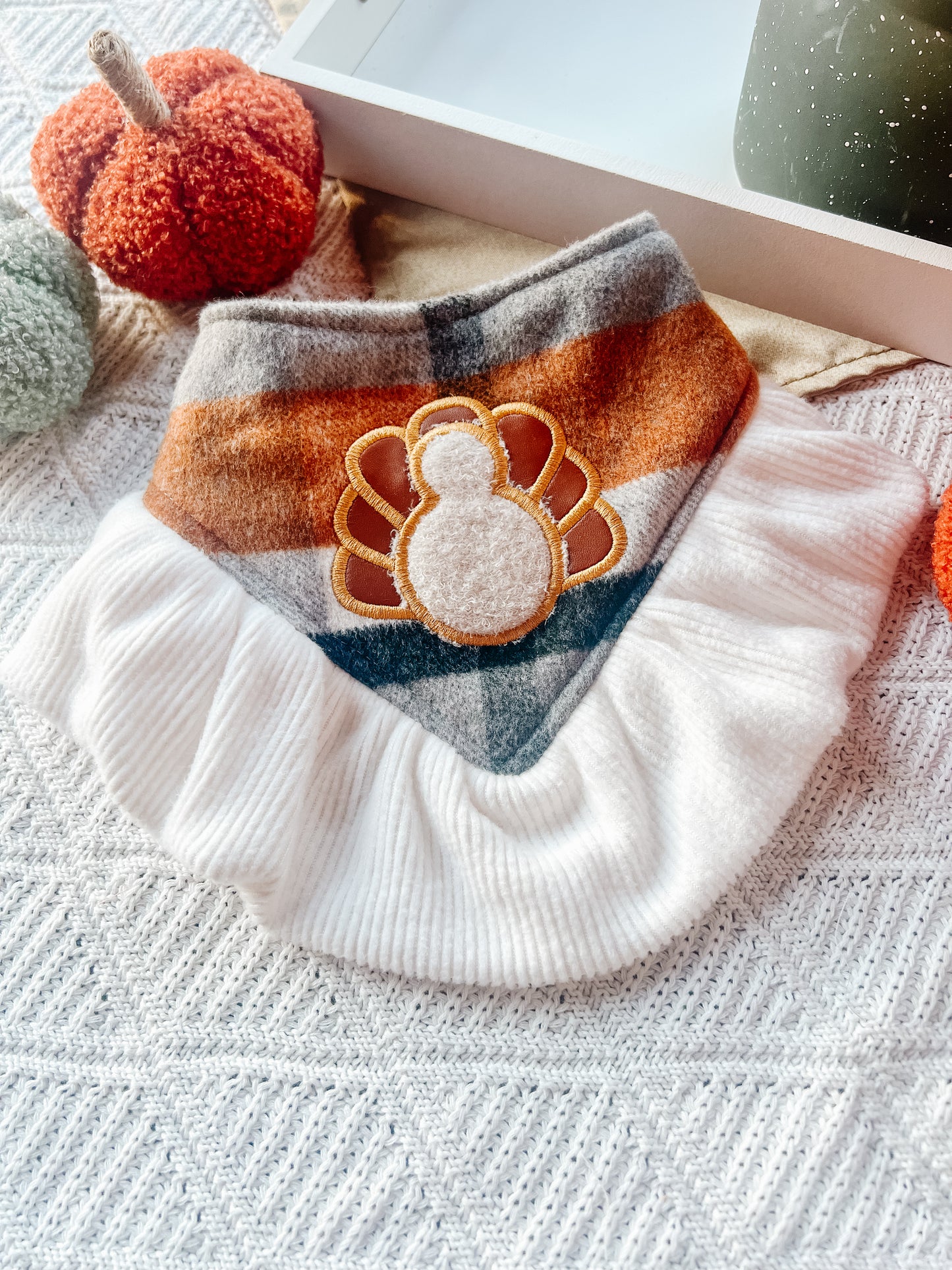 Turkey on Orange with Ruffle Bandana