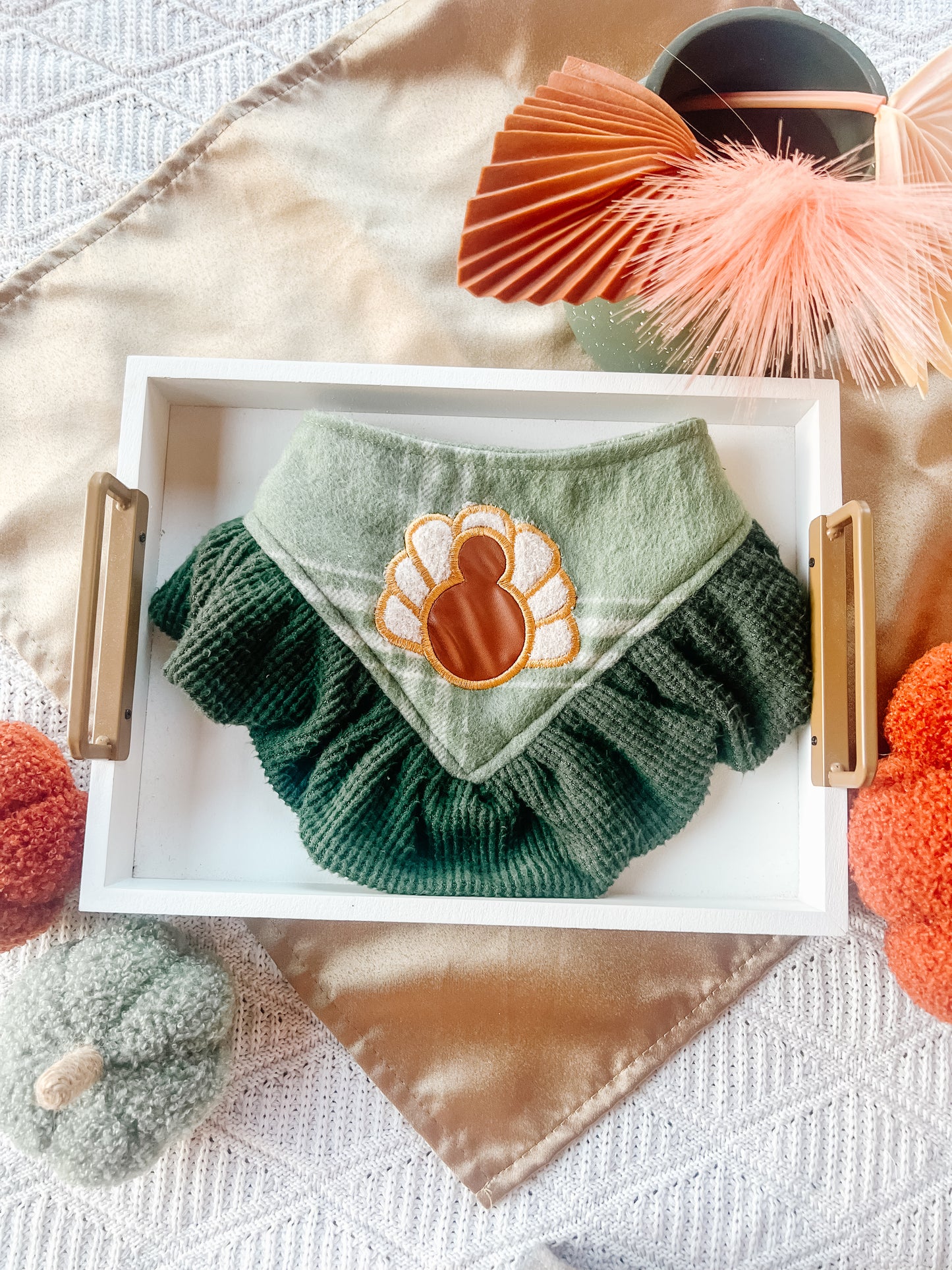 Turkey on Green  with Ruffle Bandana