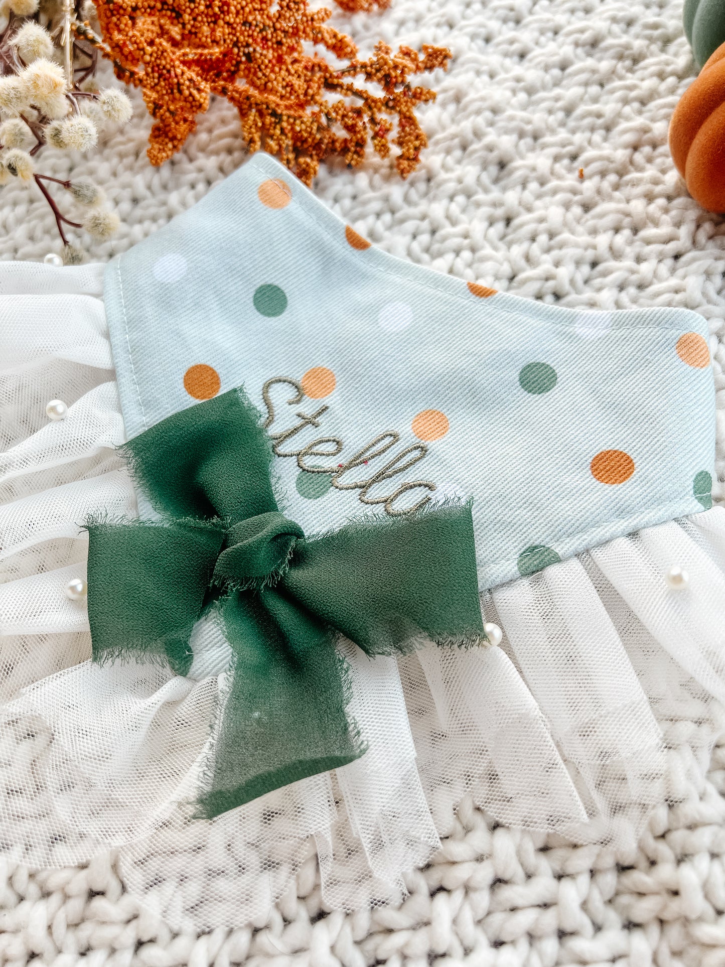 Polka Dot with Name and Ruffle Bandana