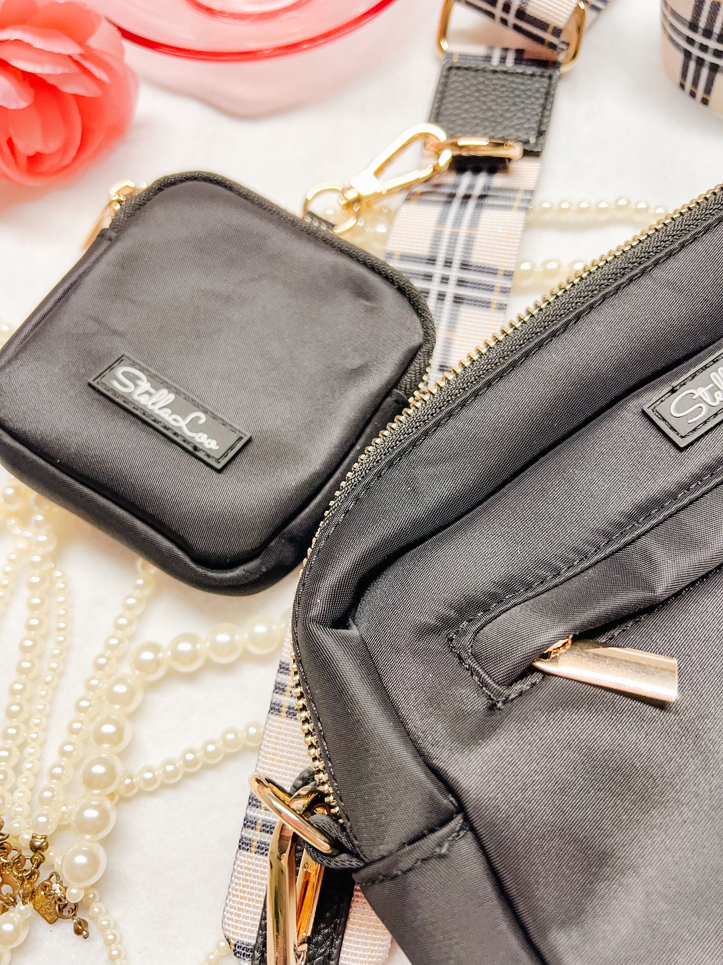 Black with Plaid Straps Dog Mom Bag