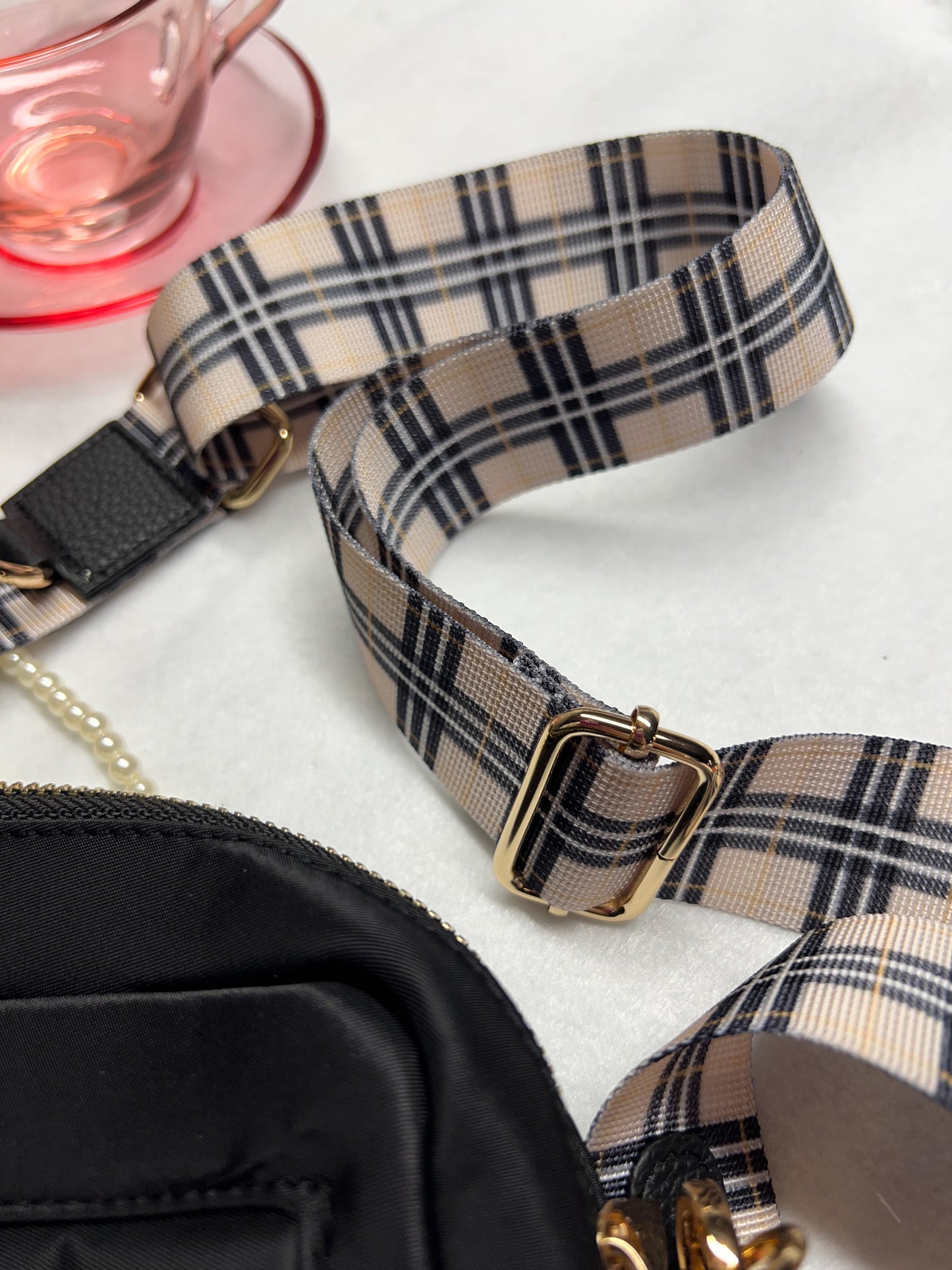 Black with Plaid Straps Dog Mom Bag