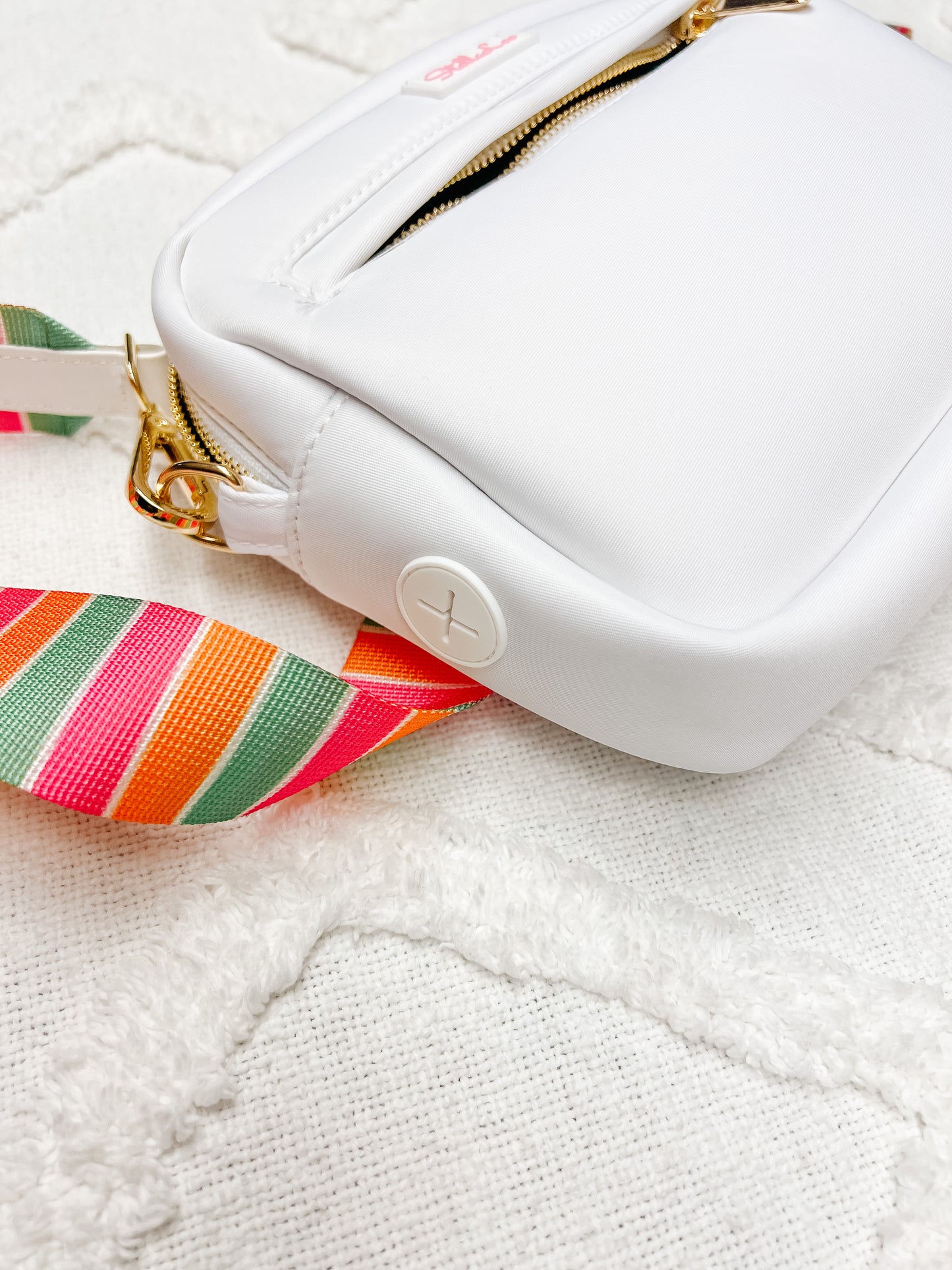 White and Striped Dog Mom Bag