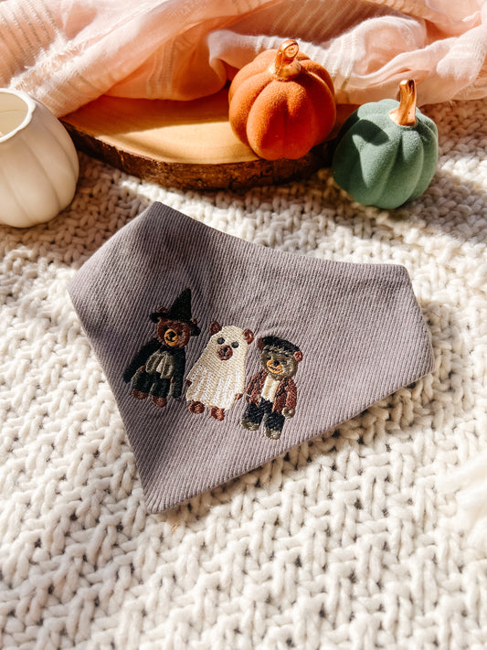 Beary Halloween Bandana Gray