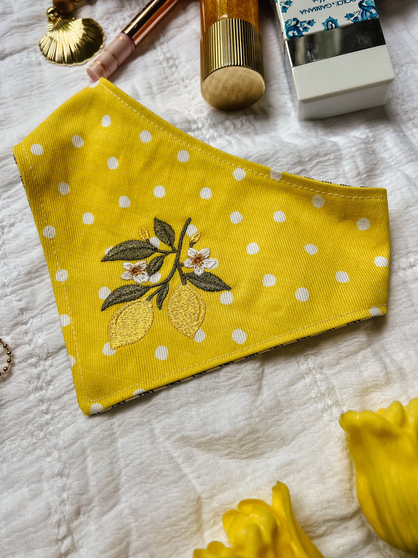 Lemon Polka Dots Summer Bandana