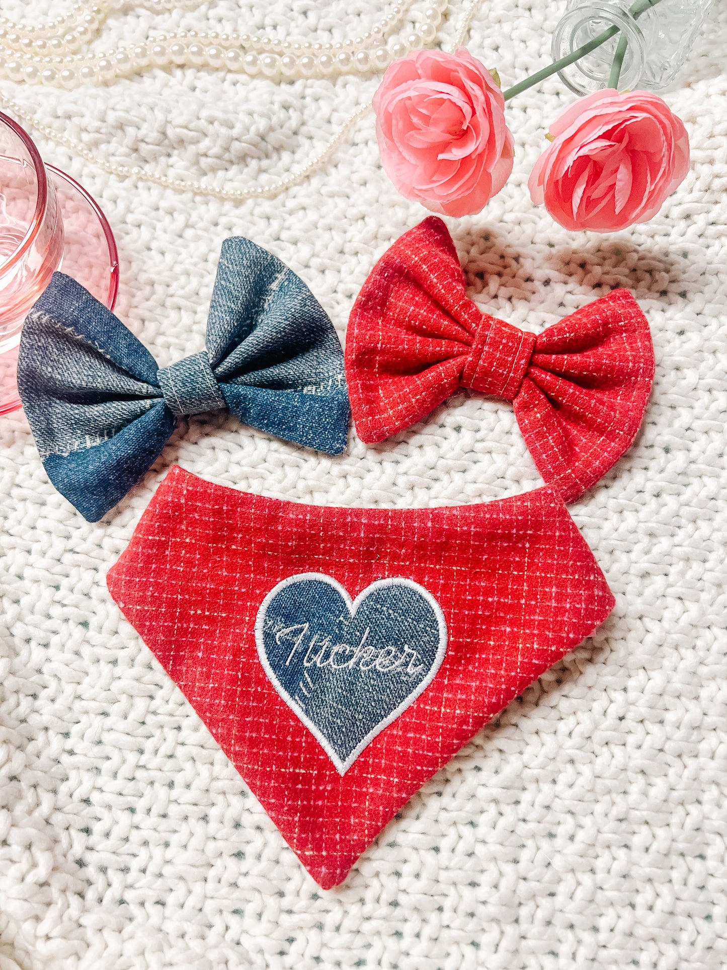 Denim Heart on Red