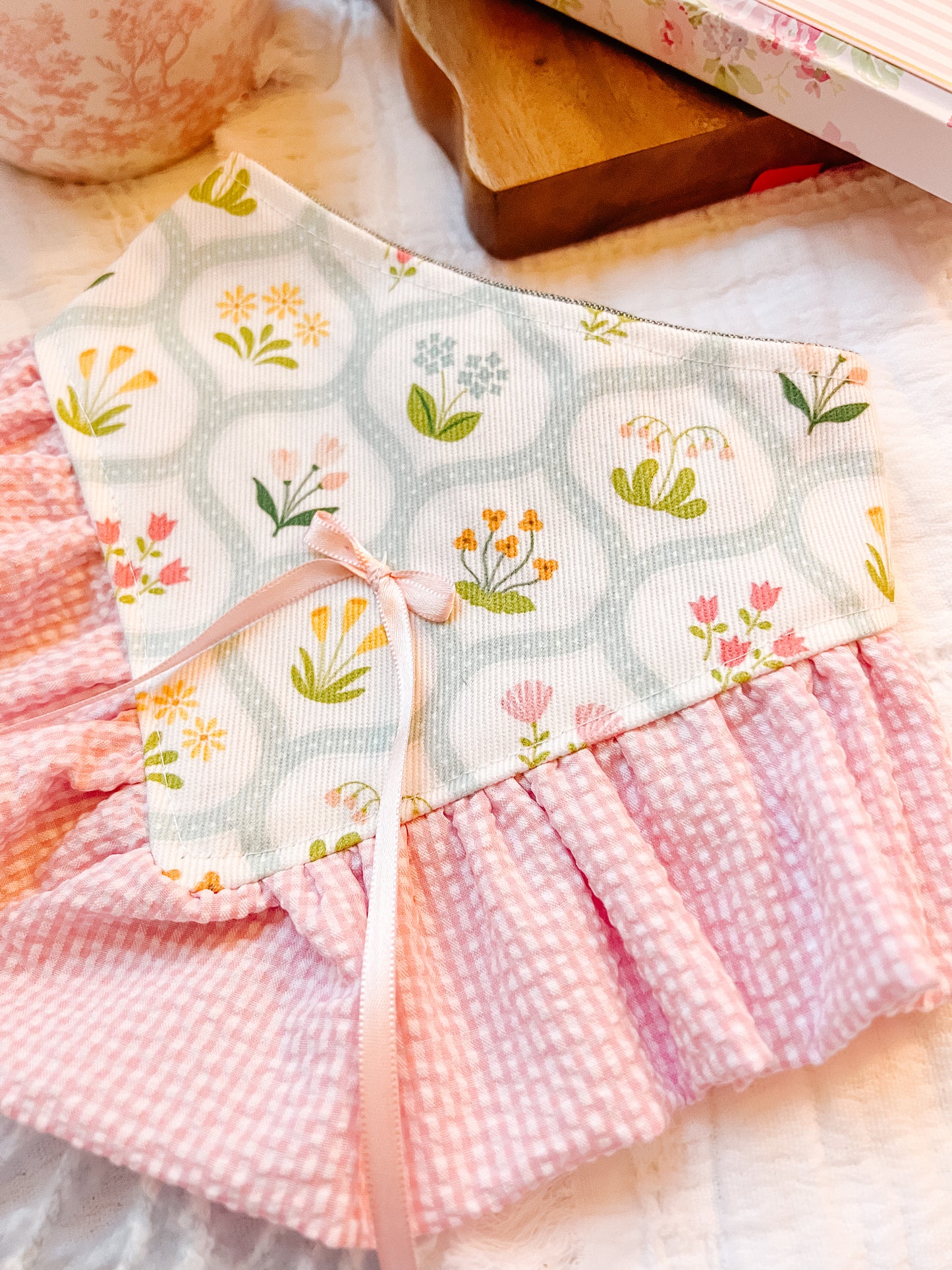 Floral with Striped Ruffle Bandana