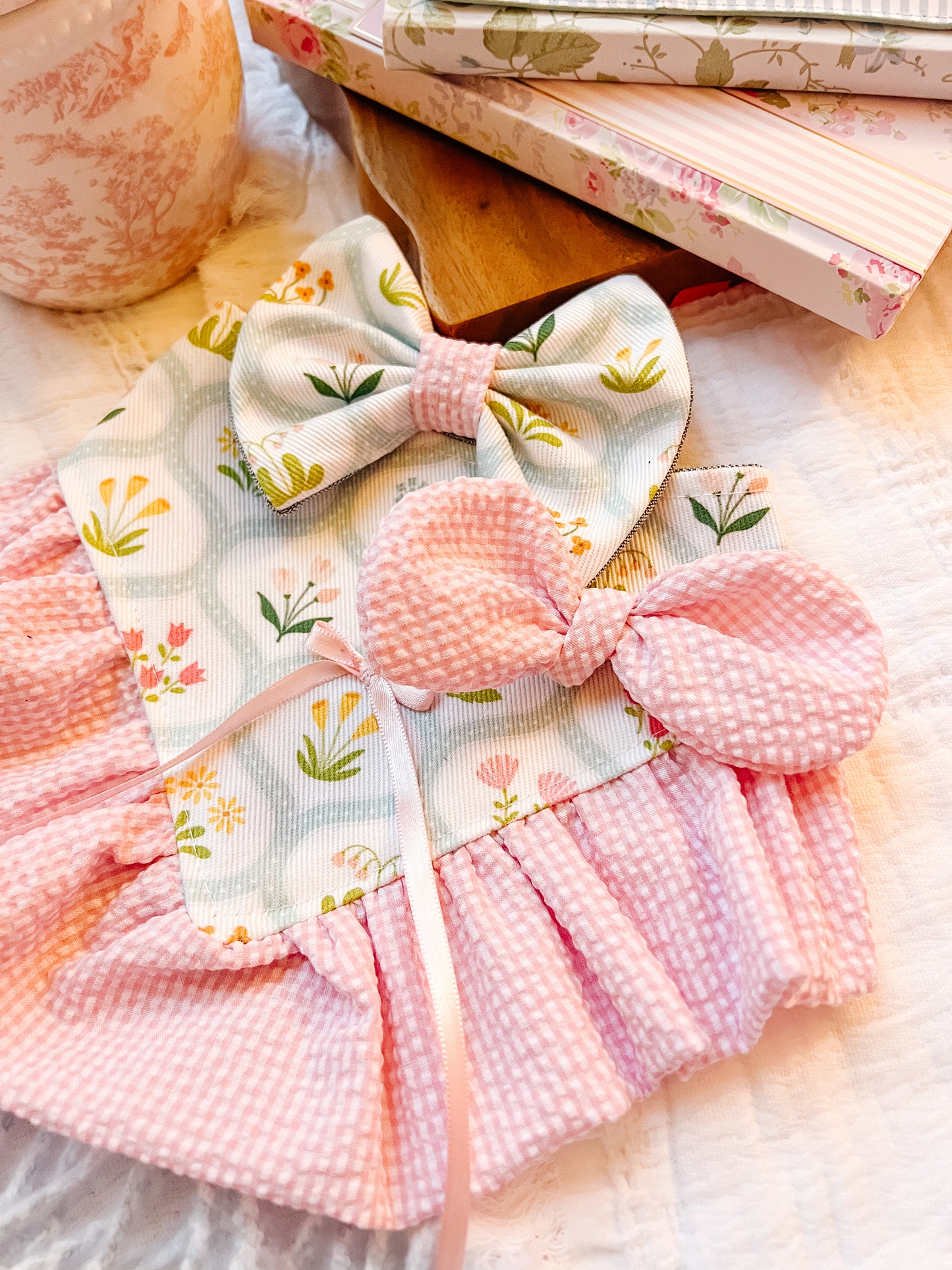 Floral with Striped Ruffle Bandana