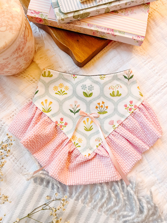 Floral with Striped Ruffle Bandana