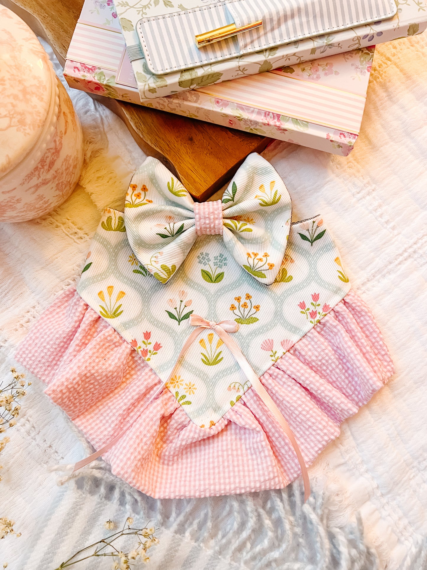 Floral with Striped Ruffle Bandana