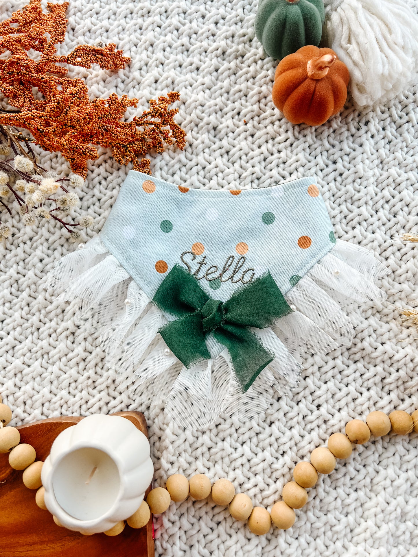 Polka Dot with Name and Ruffle Bandana