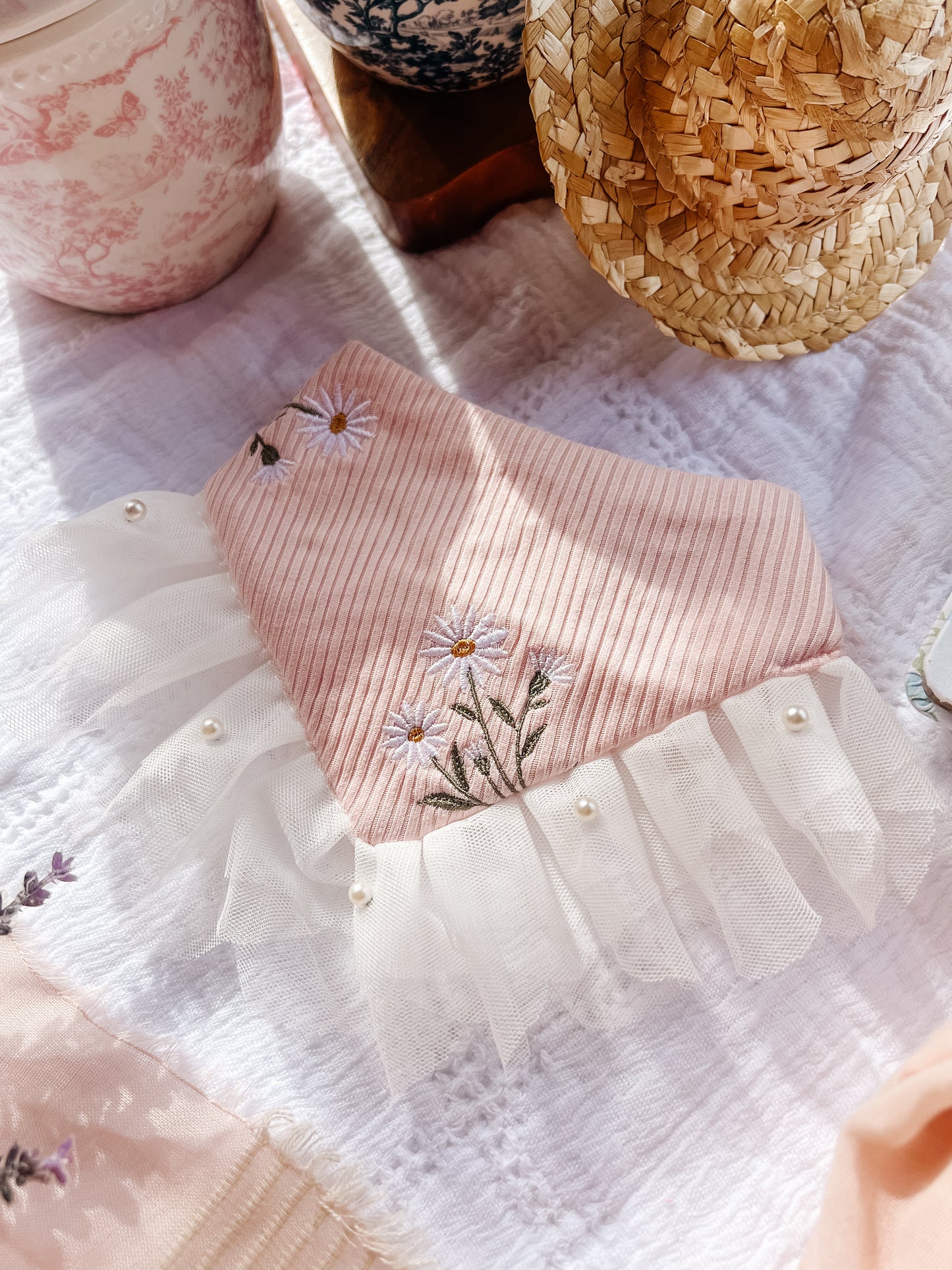 Daisies on Pink with Trim Bandana