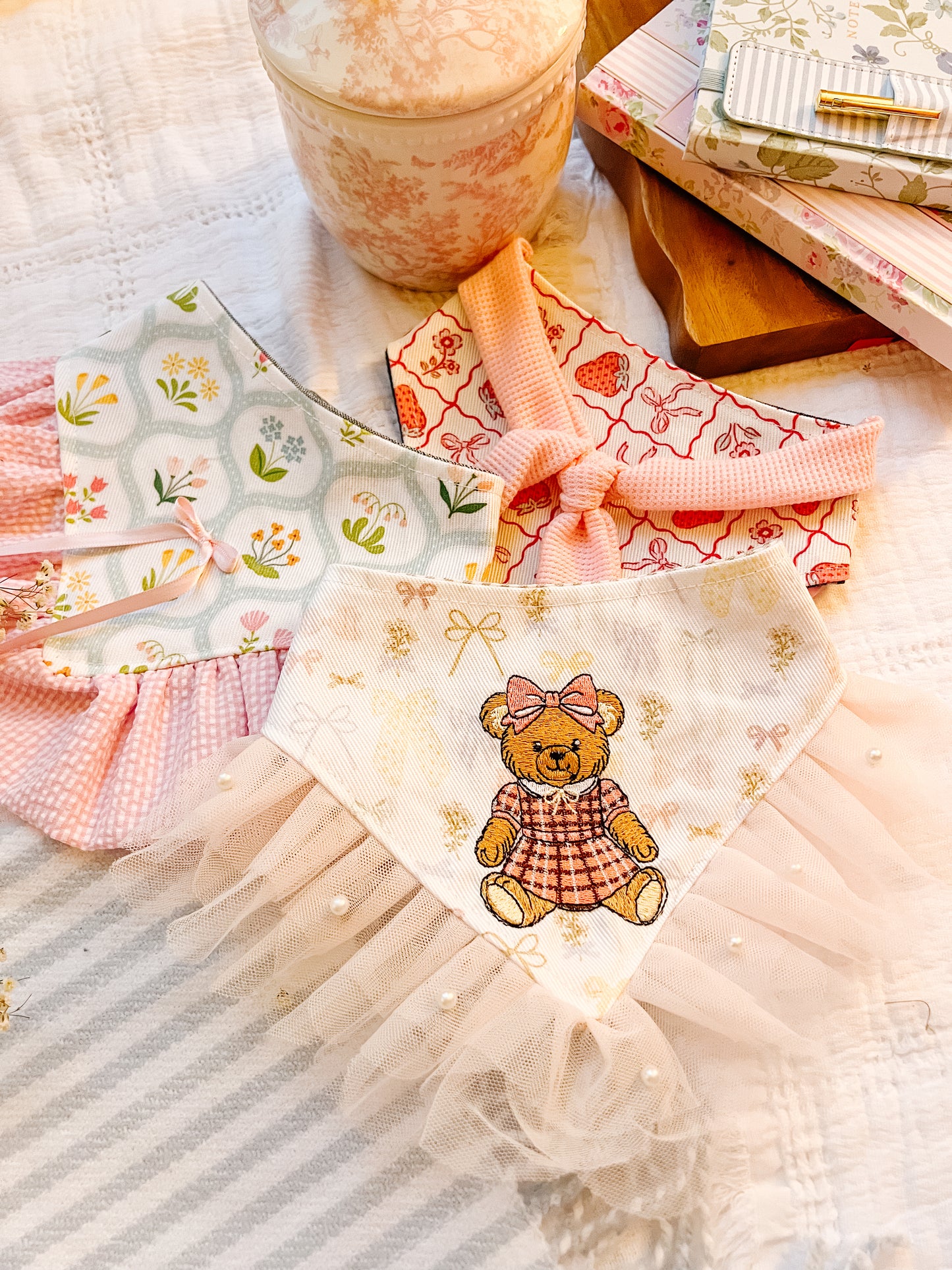 Floral with Striped Ruffle Bandana
