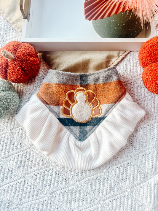 Turkey on Orange with Ruffle Bandana