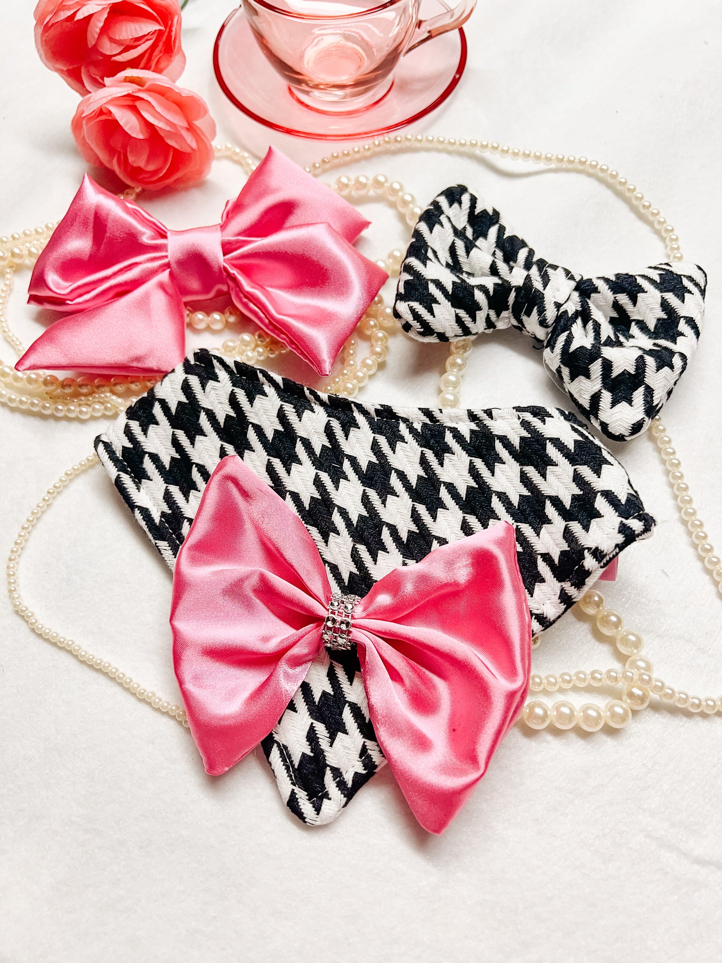 Pink Bow Houndstooth