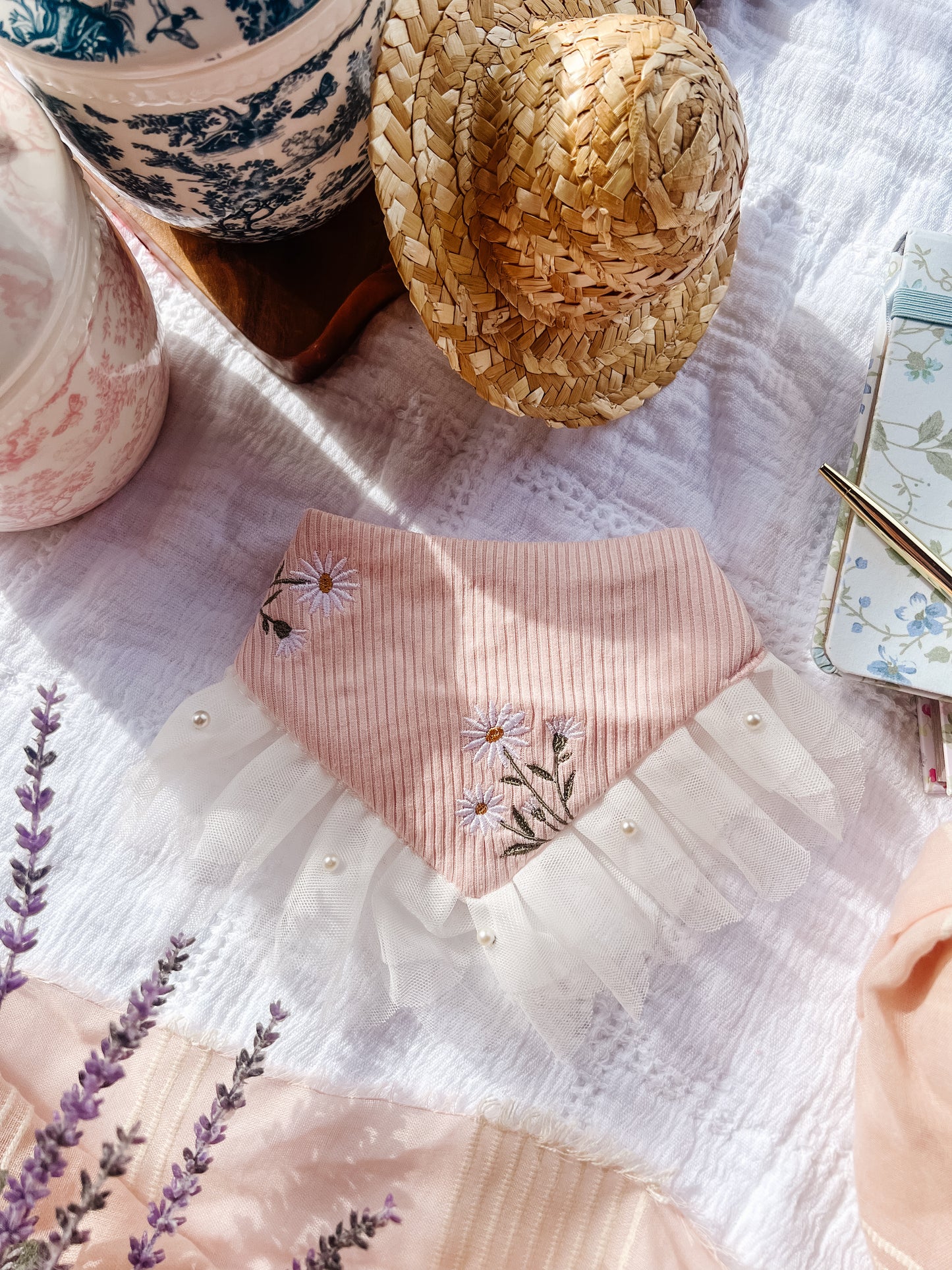 Daisies on Pink with Trim Bandana