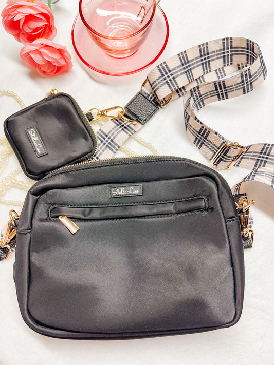 Black with Plaid Straps Dog Mom Bag