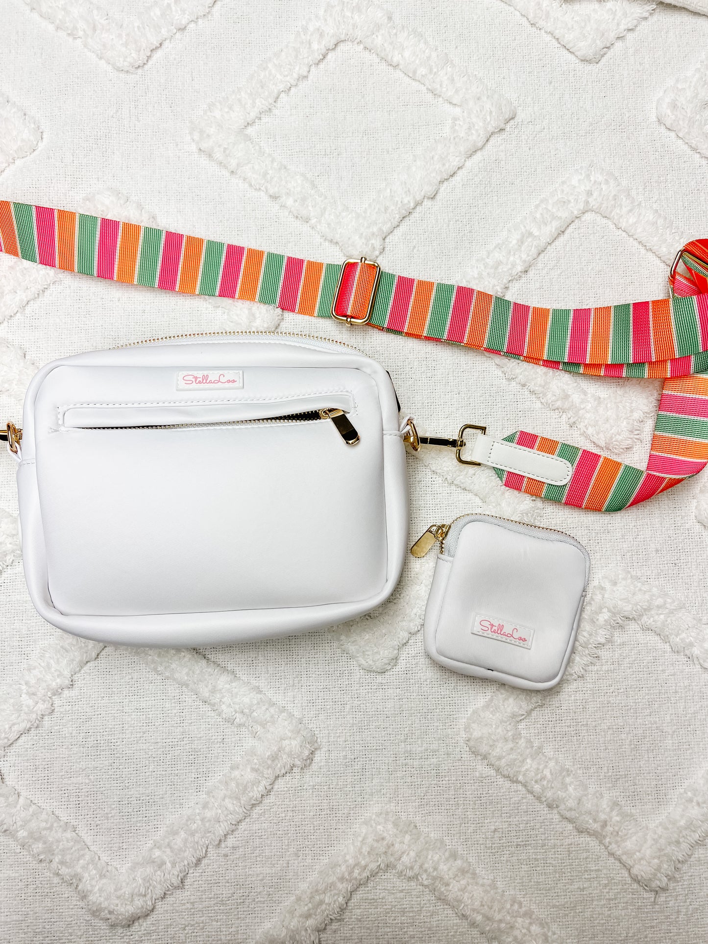 White and Striped Dog Mom Bag