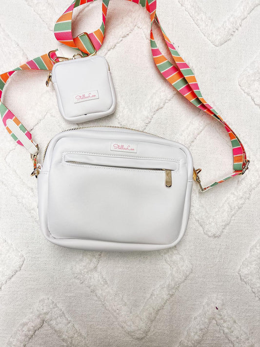 White and Striped Dog Mom Bag